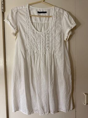 Zara White Short Sleeve Pintuck Tunic Dress
